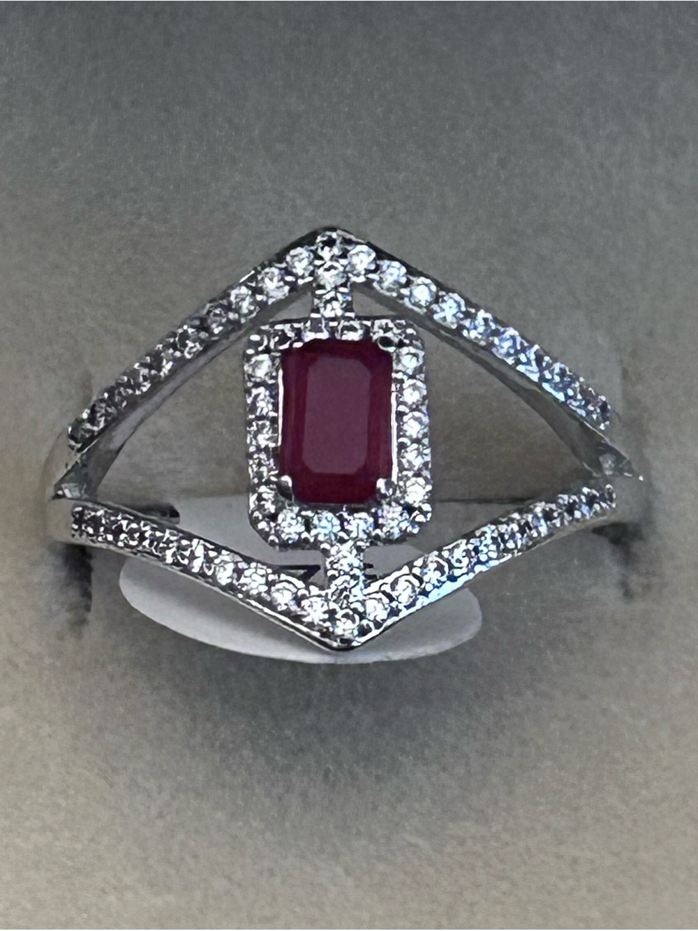 Bomb Party Most Iconic Elegant Lab-Created Ruby-Center Silver Halo Ring Size 9